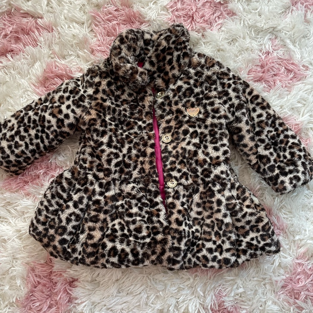 Juicy Couture Brown and Pink Puffer Jacket with Leopard Print
